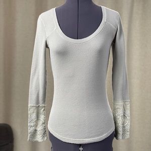Pale Sage Henley with lace cuff detailing